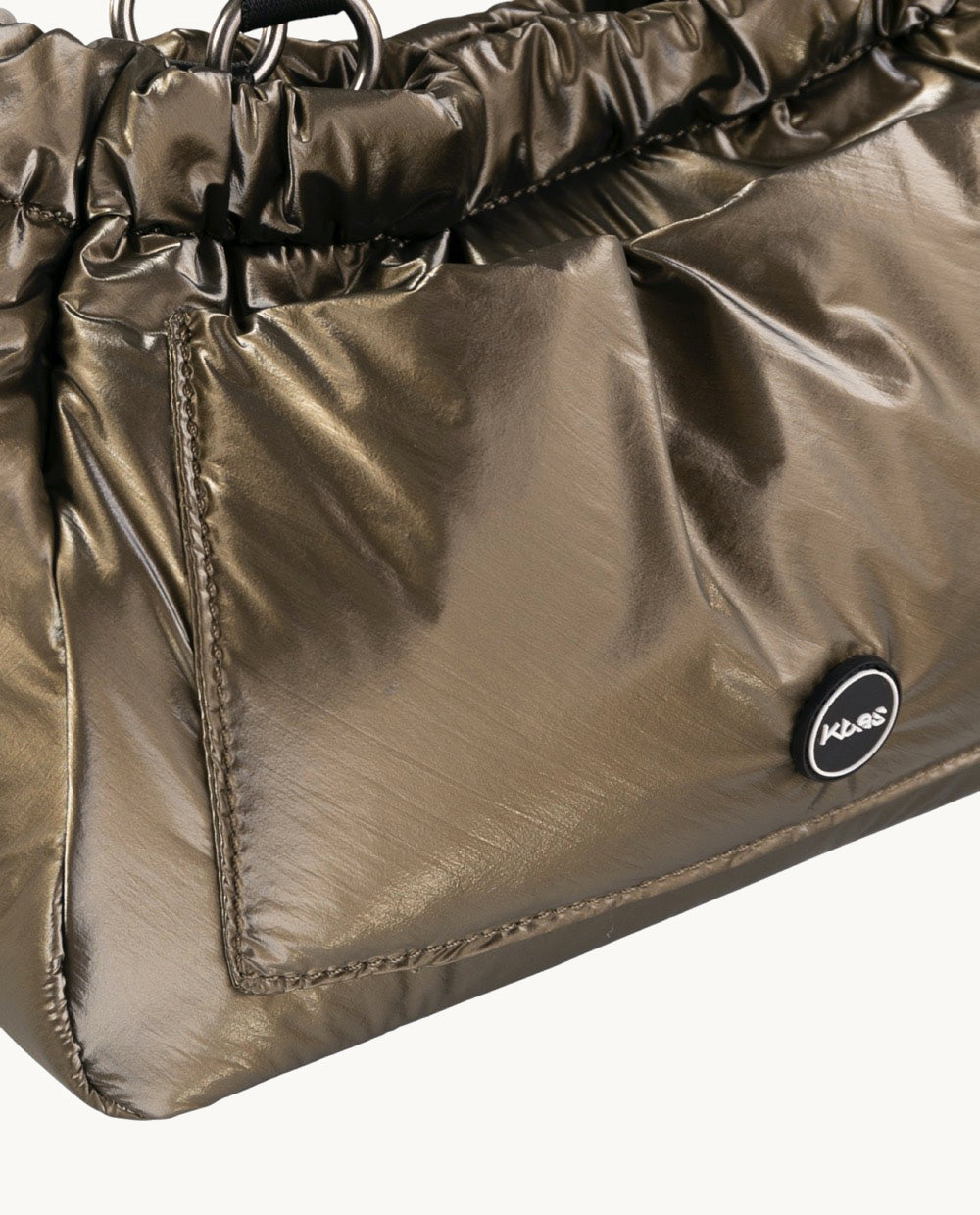 kbas-tote-peque-o-de-nylon-metalizado-color-kaki-bolso-de-mano-y-bandolera-30x12 image 3