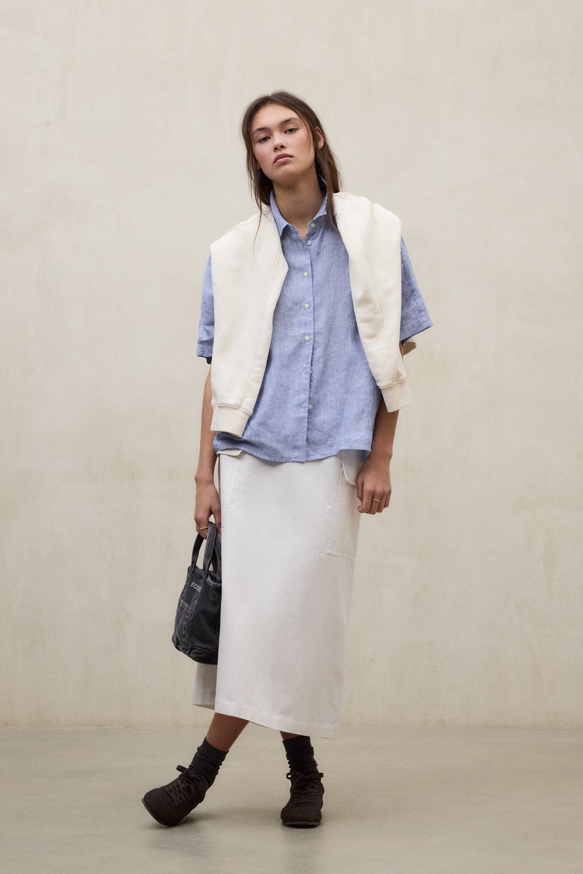 camisa-melania-a-rayas-ecoalf-azul-lino-oversize image 1