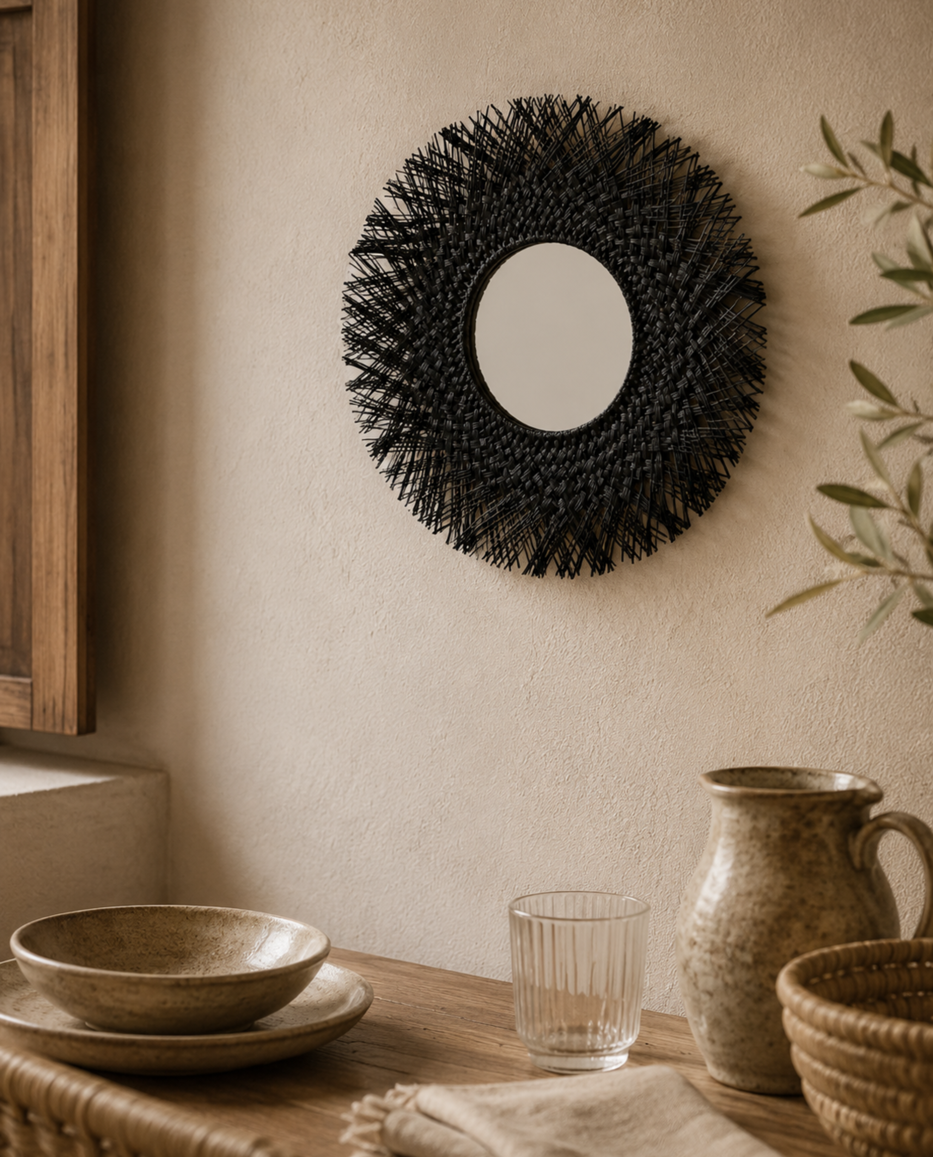 kbas-espejo-de-pared-seagrass-con-flecos-29-cm-de-di-metro-trenzado-natural image 1