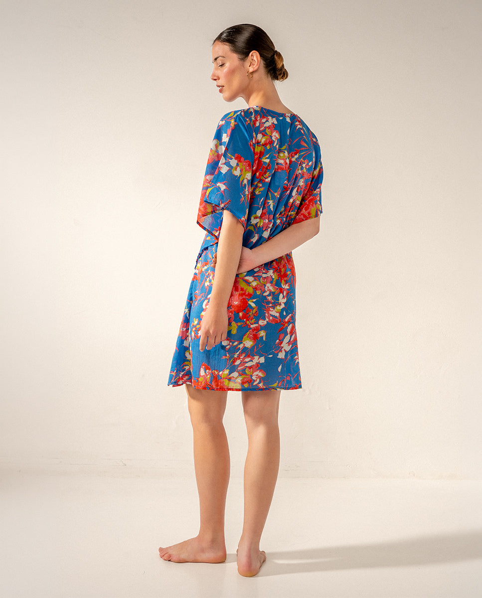 caft-n-algod-n-abbacino-floral-azul-con-lazo image 1