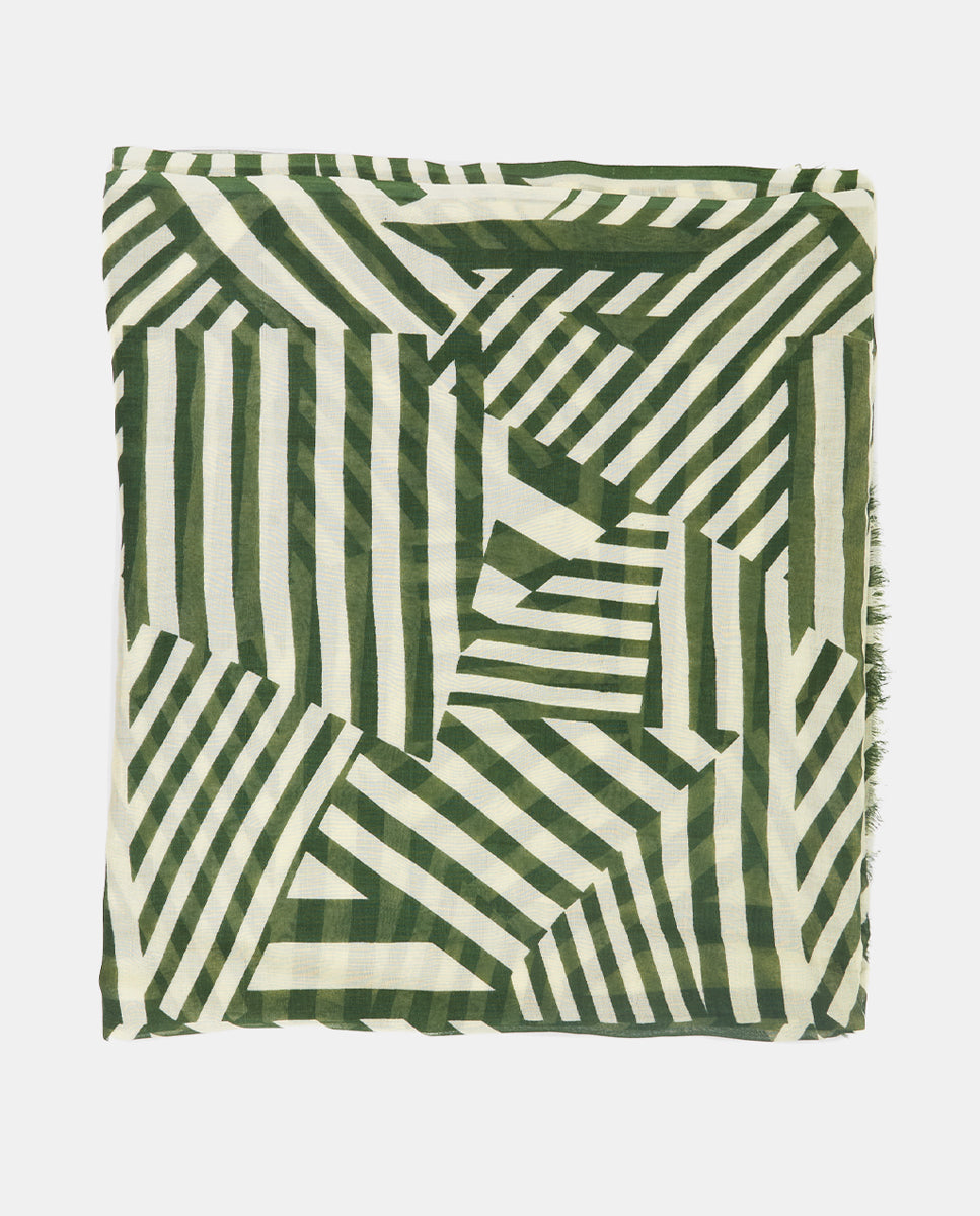 abbacino-pa-uelo-lana-estampado-lineal-blanco-verde image 1