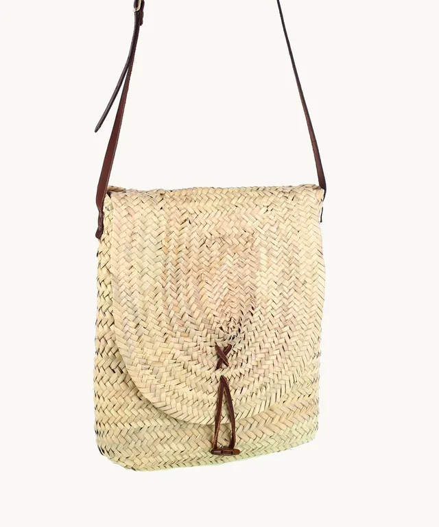 kbas-bolso-bandolera-de-fibra-natural-con-asa-de-cuero-30x7x36-cm-color-natural image 1