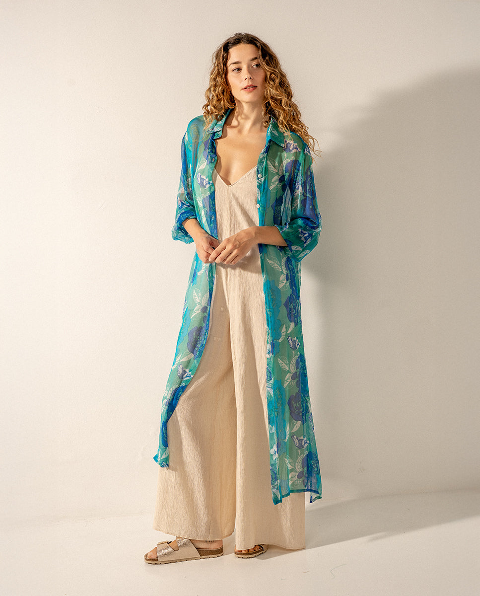 abbacino-t-nica-larga-de-viscosa-azul-estampado-floral image 1