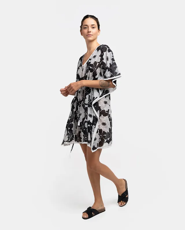 abbacino-caft-n-algod-n-estampado-floral-blanco-y-negro image 1