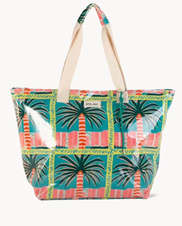 kbas-bolso-de-playa-de-lona-plastificada-con-cremallera-y-estampado-palmeras image 1