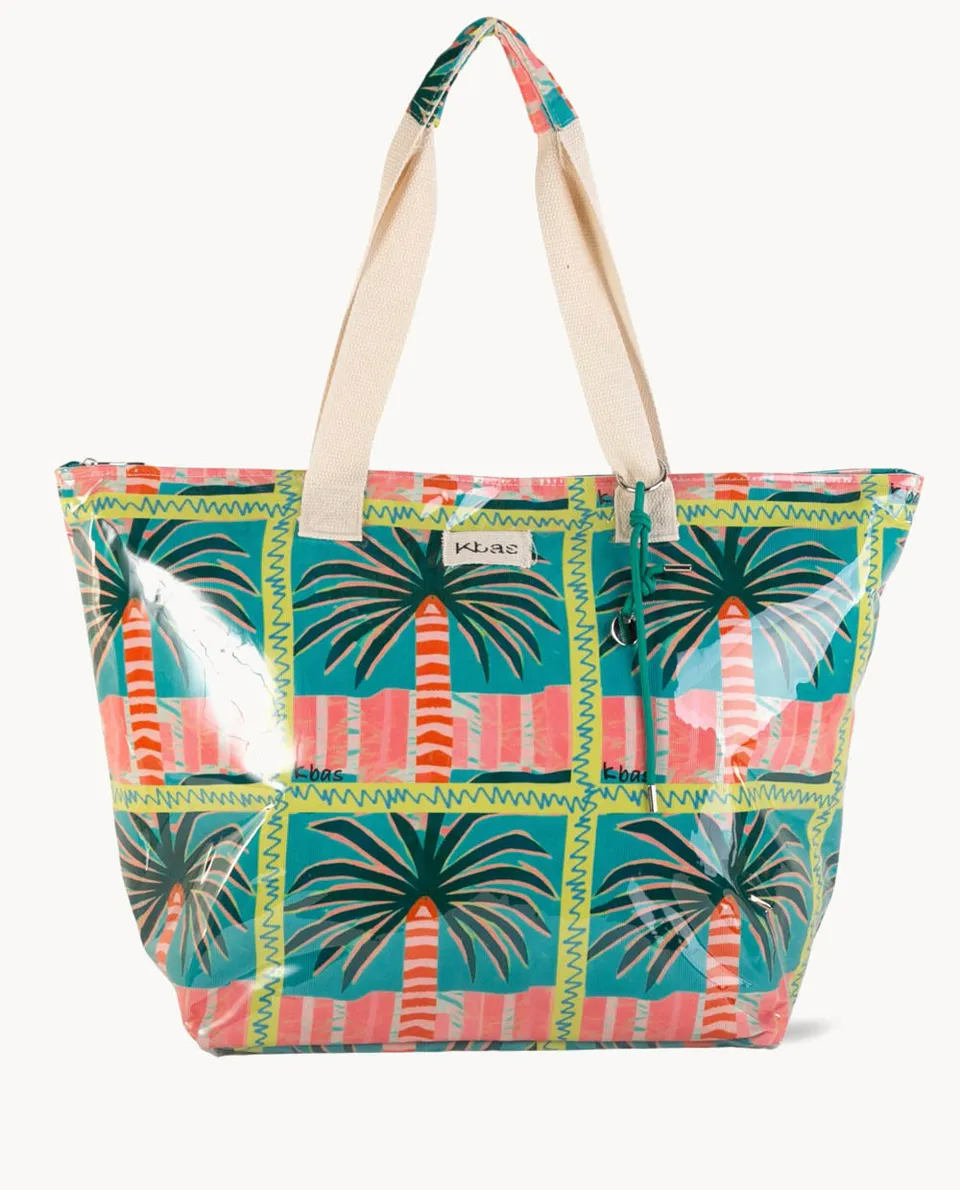 kbas-bolso-de-playa-de-lona-plastificada-con-cremallera-y-estampado-palmeras image 1