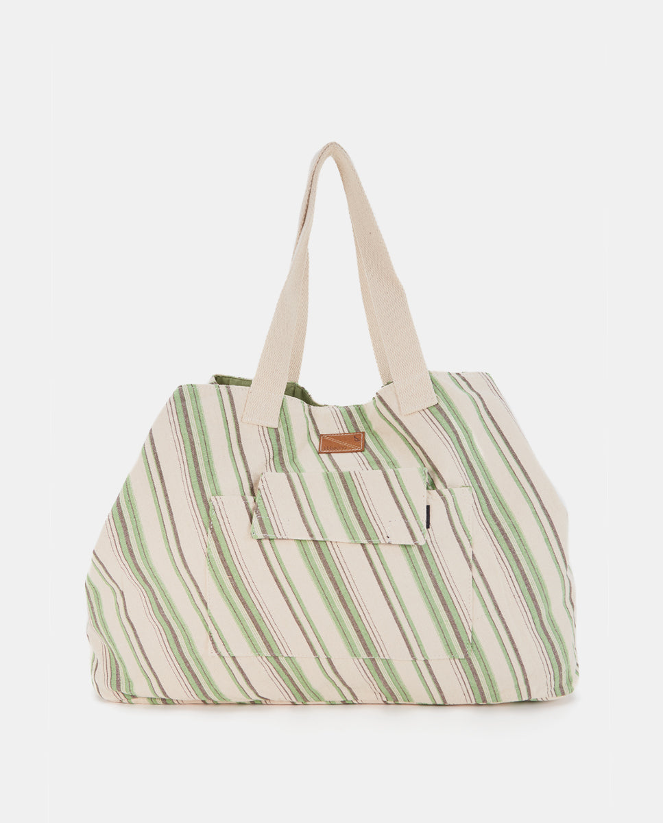 abbacino-bolsa-de-playa-de-algod-n-verde-a-rayas-gran-capacidad image 1