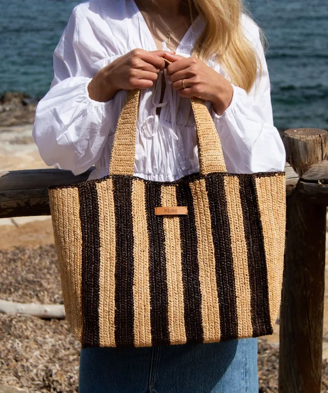 kbas-bolso-tote-de-rafia-natural-a-rayas-con-cierre-magn-tico image 1