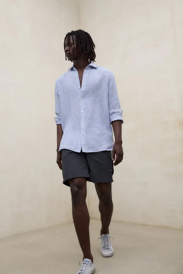 ecoalf-camisa-alfredo-de-lino-a-rayas-azul-marino-100-lino image 1