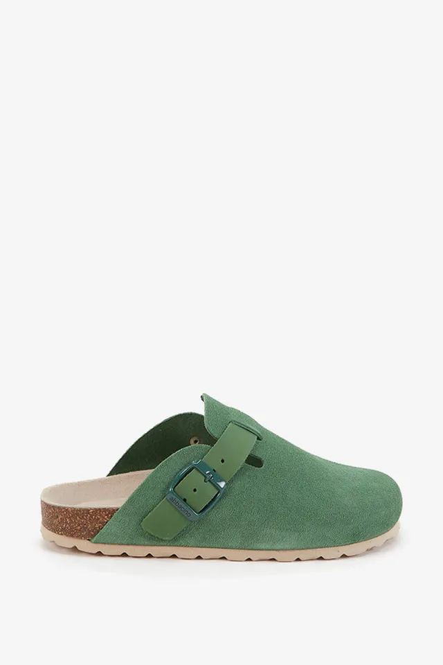 zueco-mujer-abbacino-serraje-verde-con-hebilla image 1