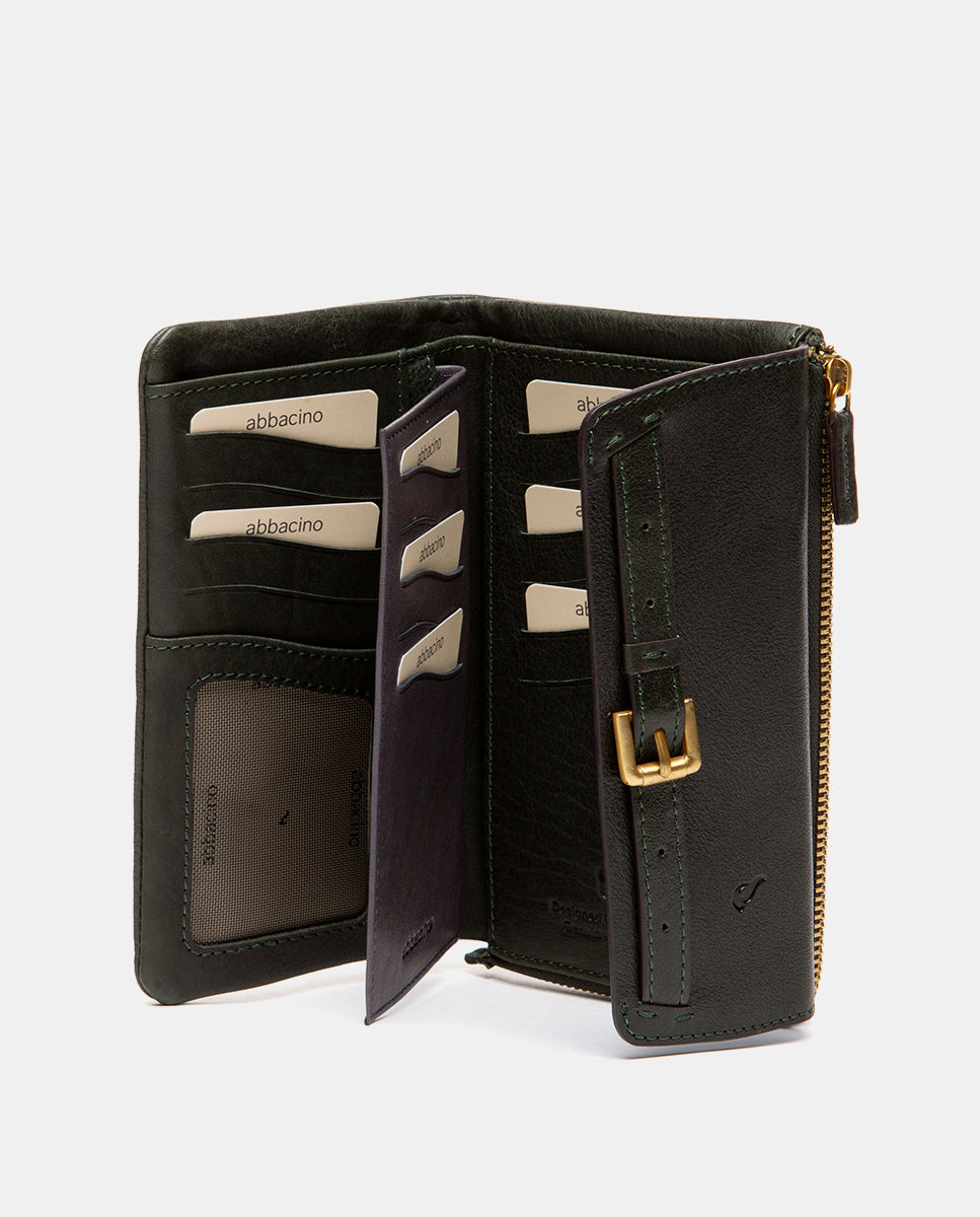 abbacino-cartera-grande-mujer-piel-verde-solapa-hebilla-dorada image 3