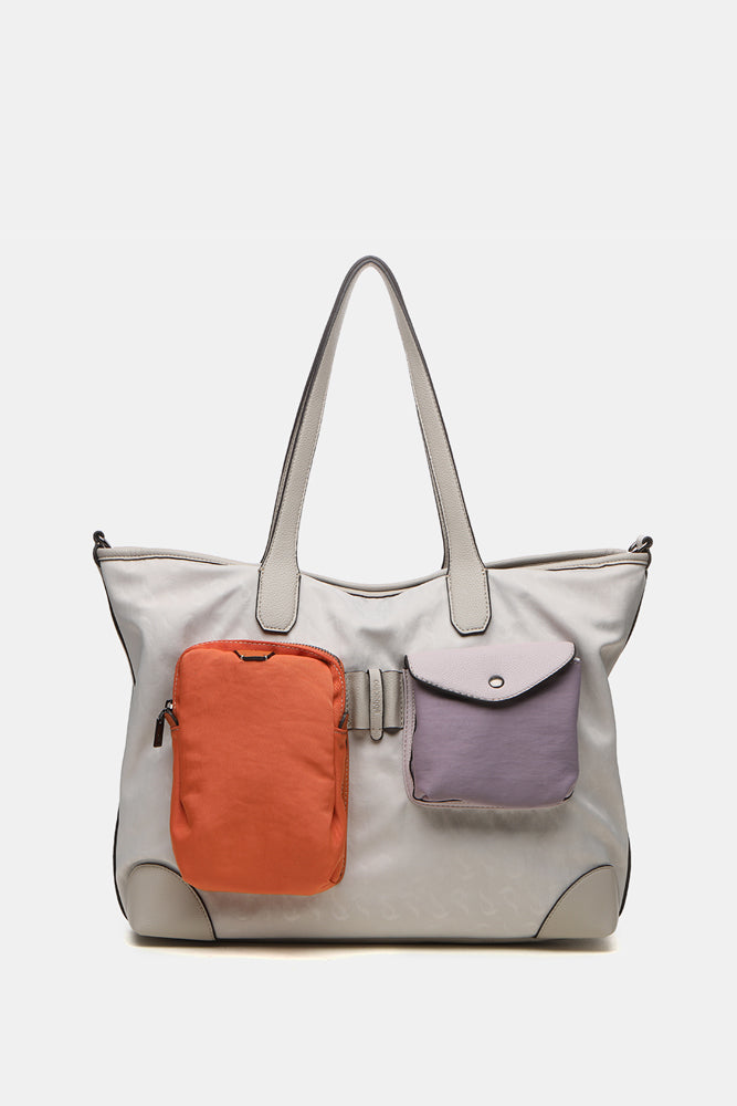 abbacino-bolso-shopper-beige-de-nylon-con-print-propio image 2