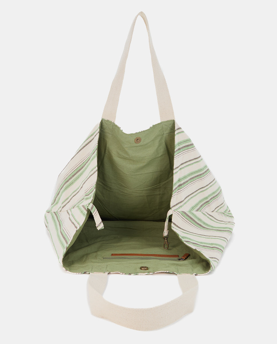 abbacino-bolsa-de-playa-de-algod-n-verde-a-rayas-gran-capacidad image 5