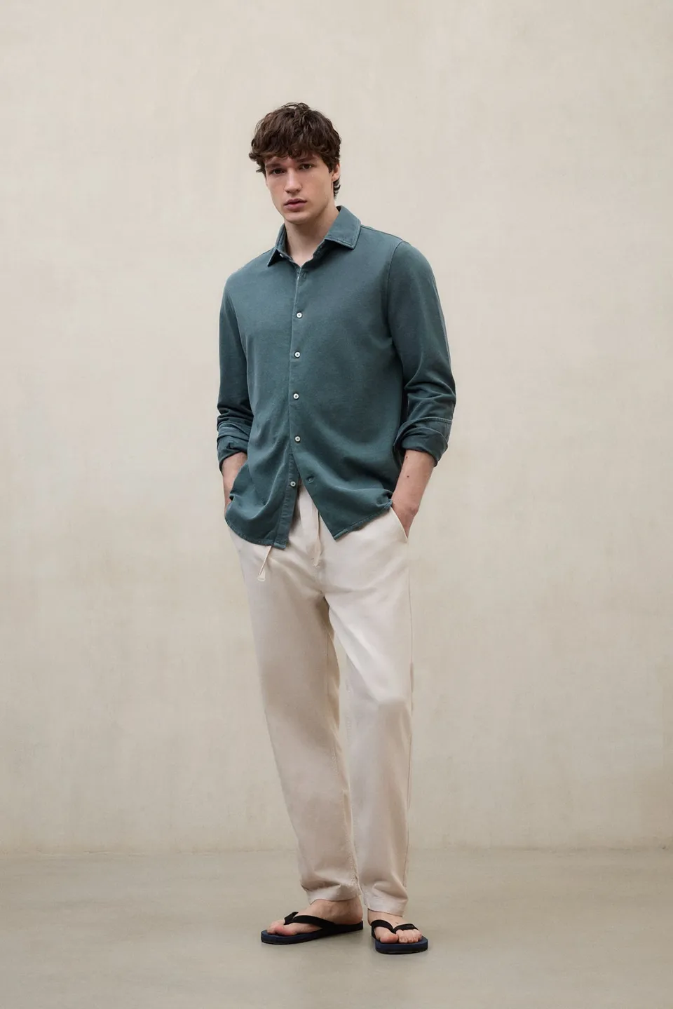 camisa-ecoalf-new-gotham-verde-para-hombre-100-algod-n-reciclado-cuello-italiano image 1
