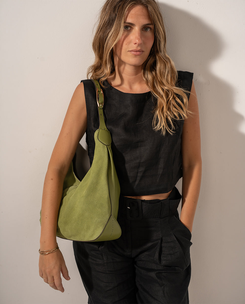 abbacino-bolso-de-hombro-hobo-piel-y-serraje-verde image 8