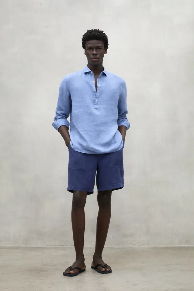 ecoalf-camisa-polino-azul-de-hombre-100-lino-corte-regular-cuello-cortado image 1