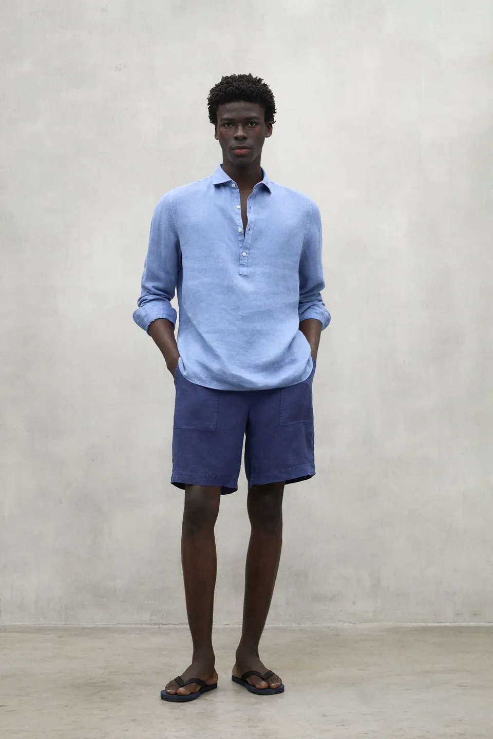 ecoalf-camisa-polino-azul-de-hombre-100-lino-corte-regular-cuello-cortado image 1