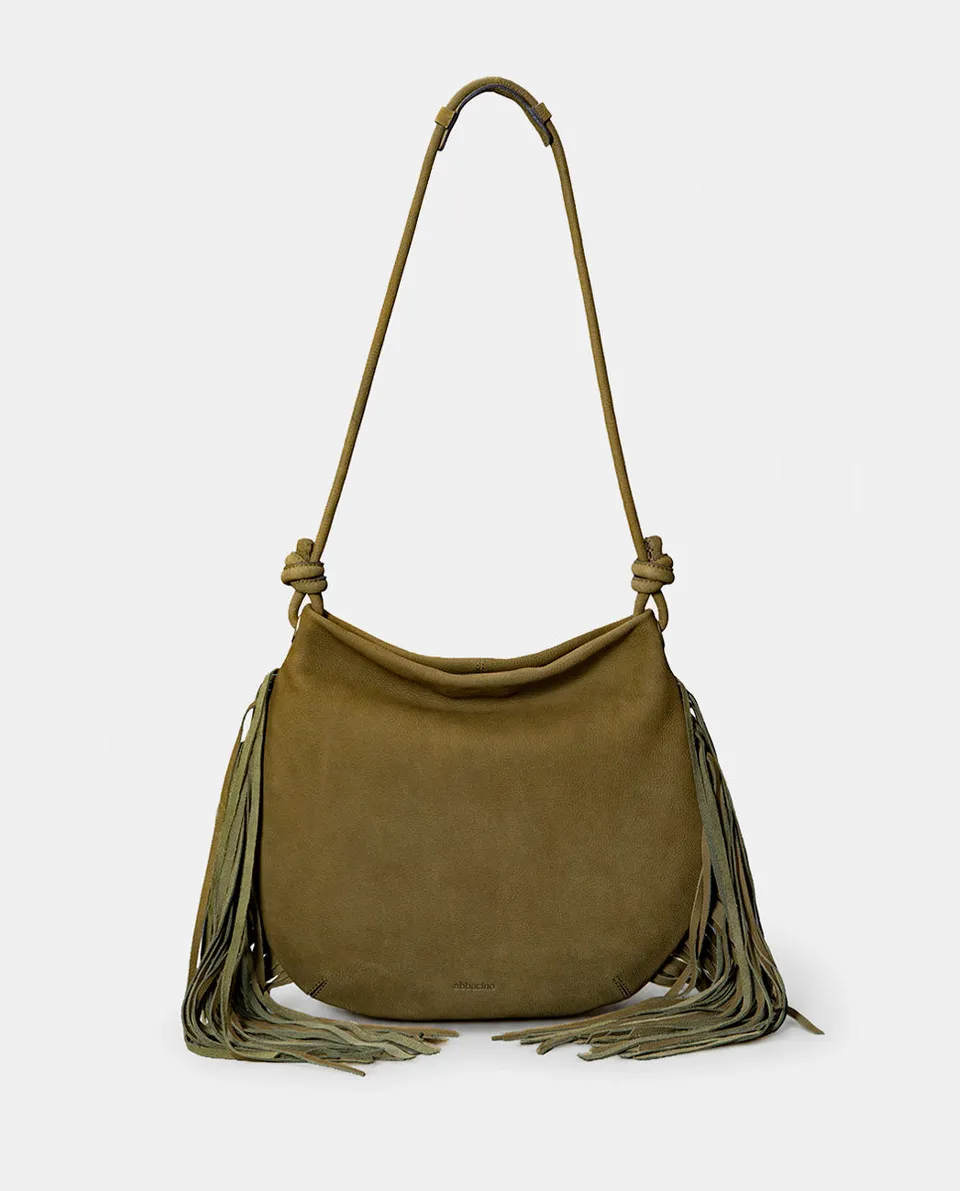abbacino-bolso-de-hombro-en-piel-verde-con-flecos image 1