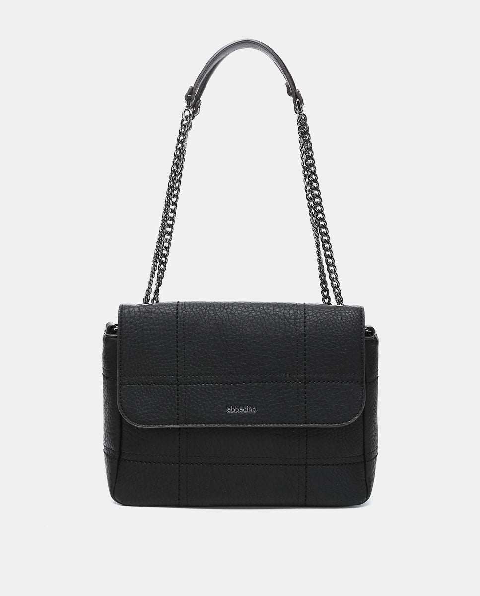 abbacino-bolso-de-hombro-negro-reciclado-minimalista-cuadros-bordados image 1