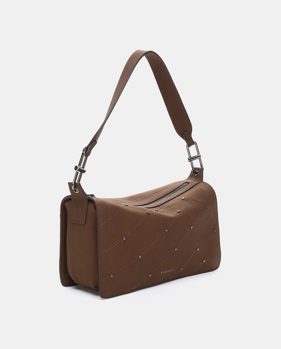 abbacino-bolso-de-hombro-marr-n-reciclado-con-remaches image 2