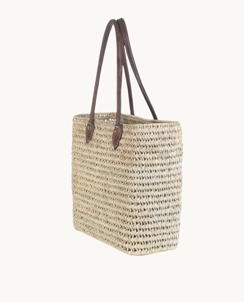 kbas-capazo-palma-rectangular-con-asas-y-bolsillo-interior-de-cuero-marr-n-40x17 image 5