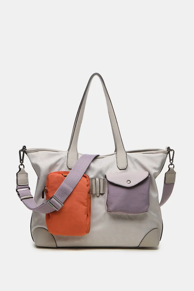 abbacino-bolso-shopper-beige-de-nylon-con-print-propio image 1