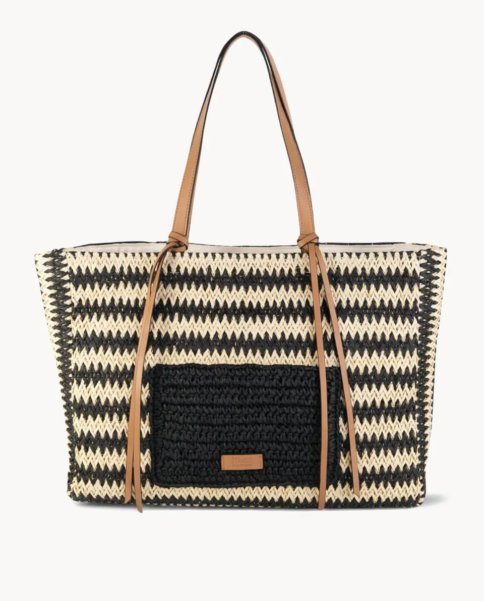 kbas-bolso-tote-de-fibra-natural-con-cremallera-color-negro-37-x-10-x-31-cm image 1