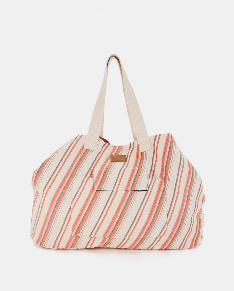 abbacino-bolsa-de-playa-algod-n-naranja-a-rayas-gran-capacidad image 1
