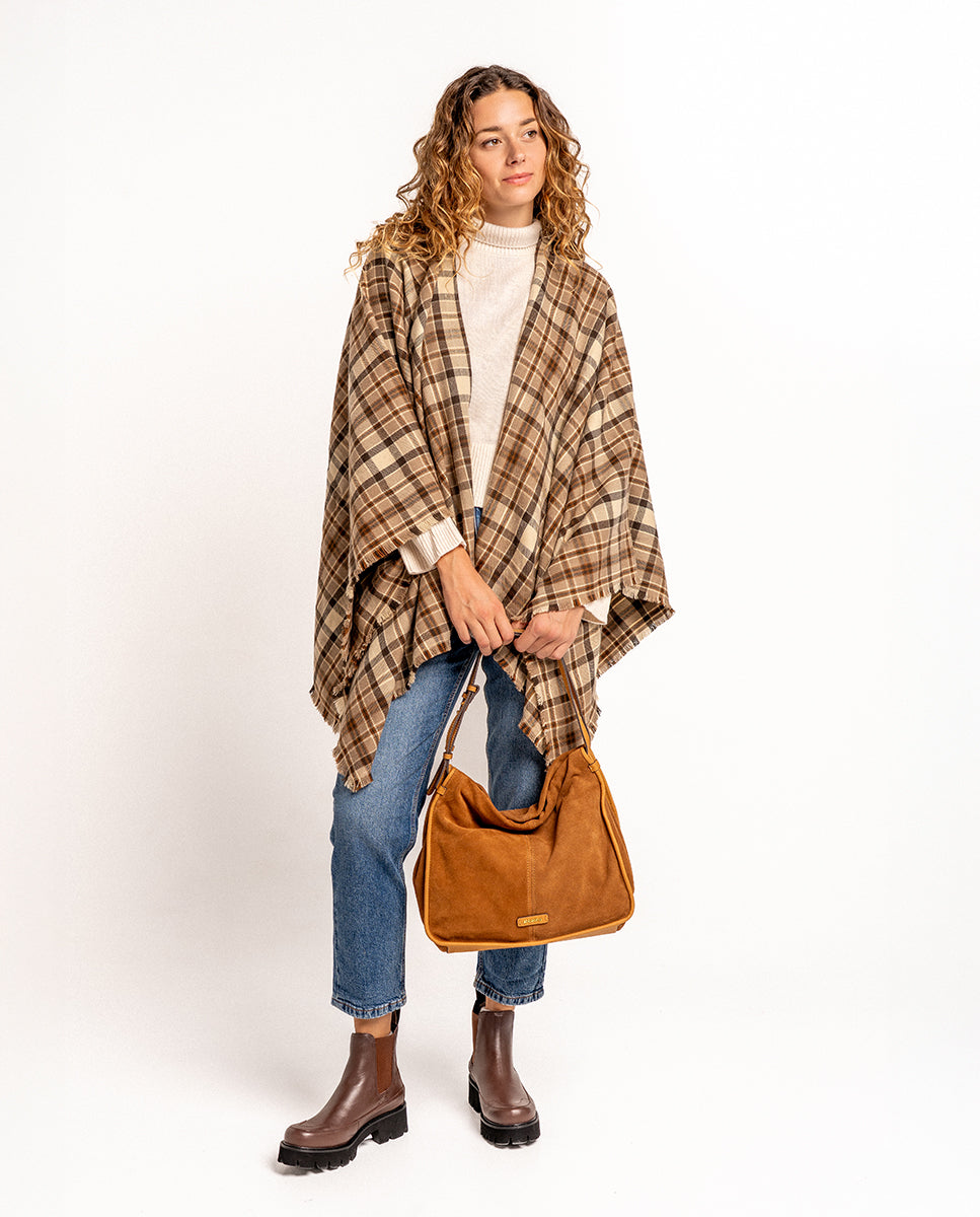 poncho-abbacino-cuadros-escoceses-taupe-con-flecos image 7