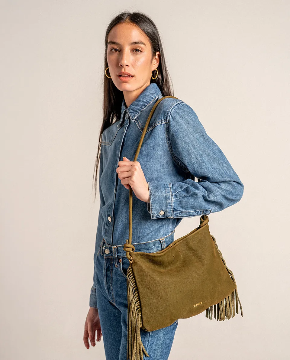 abbacino-bolso-de-hombro-mujer-piel-verde-con-flecos image 1