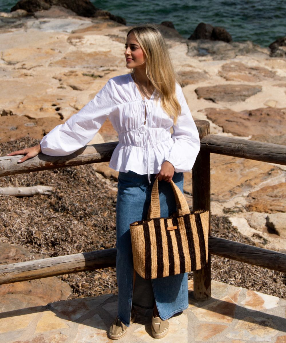 kbas-bolso-tote-de-rafia-natural-a-rayas-con-cierre-magn-tico image 2