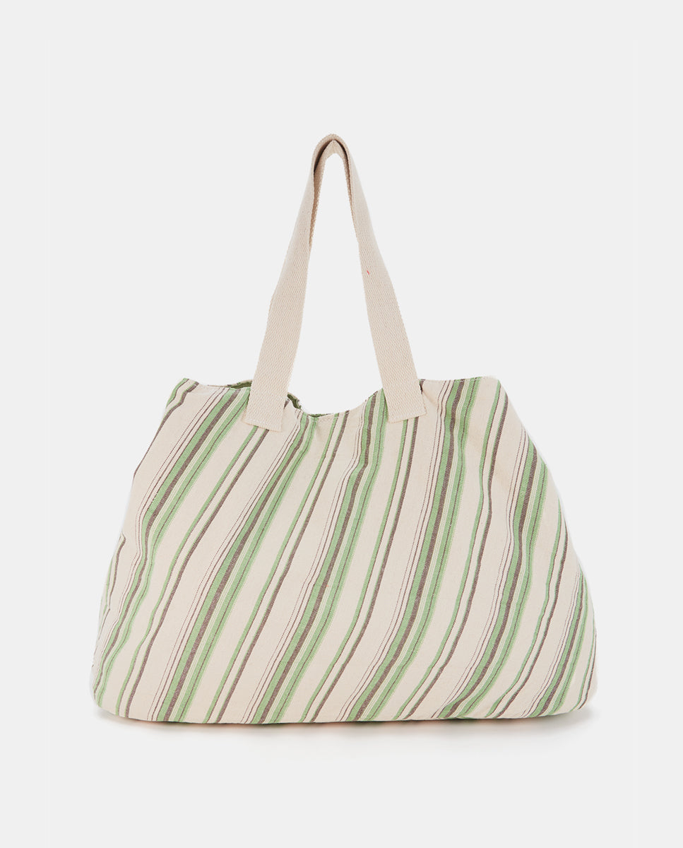 abbacino-bolsa-de-playa-de-algod-n-verde-a-rayas-gran-capacidad image 3