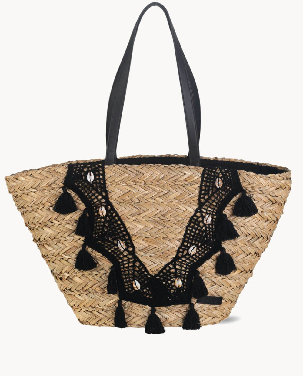 kbas-capazo-seagrass-con-cremallera-negro-bolso-natural-de-playa-y-diario image 1