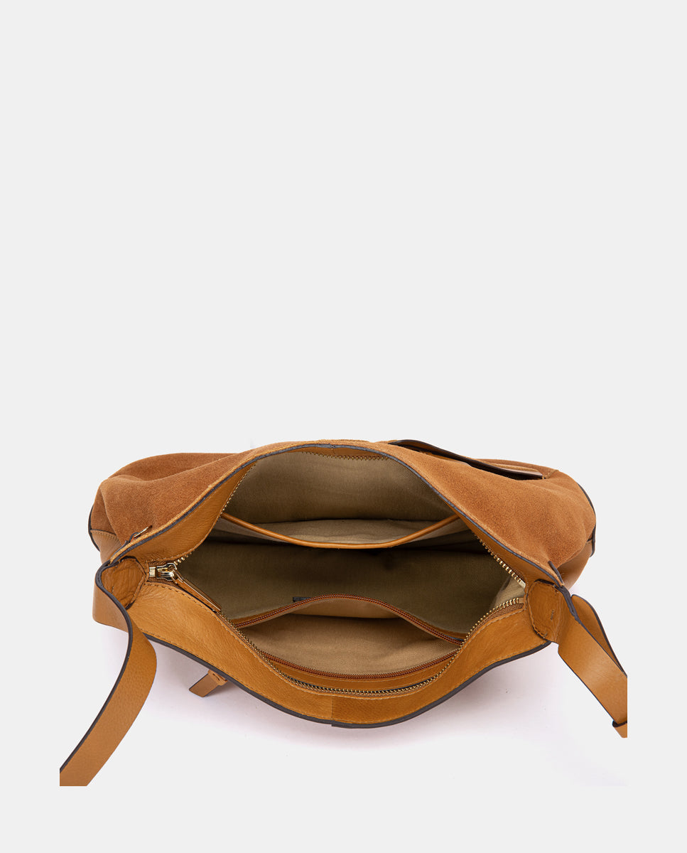 bandolera-abbacino-en-piel-lisa-y-serraje-cognac-asa-regulable-y-bolsillo-exteri image 5