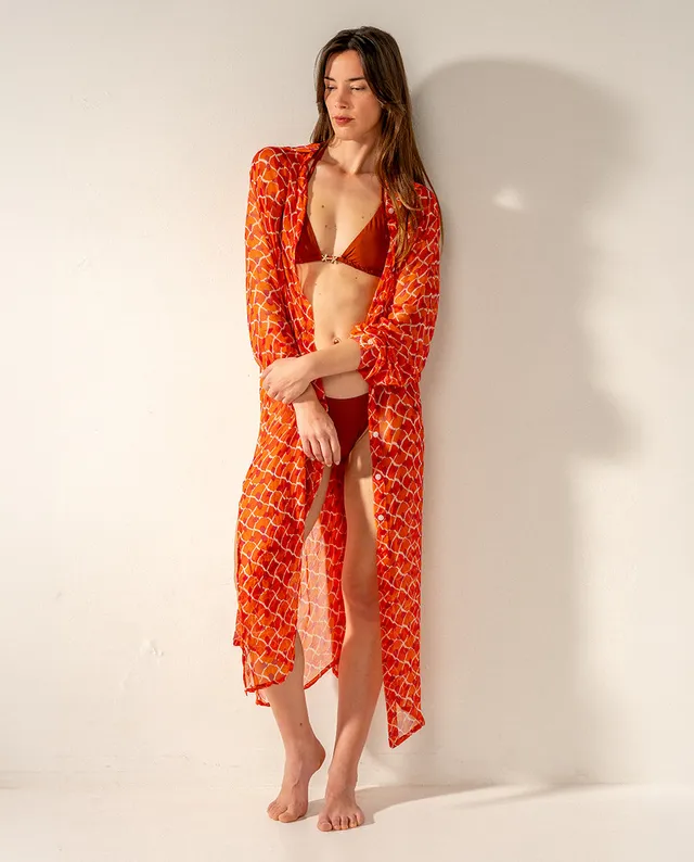 abbacino-t-nica-larga-de-viscosa-naranja-con-estampado-geom-trico image 1