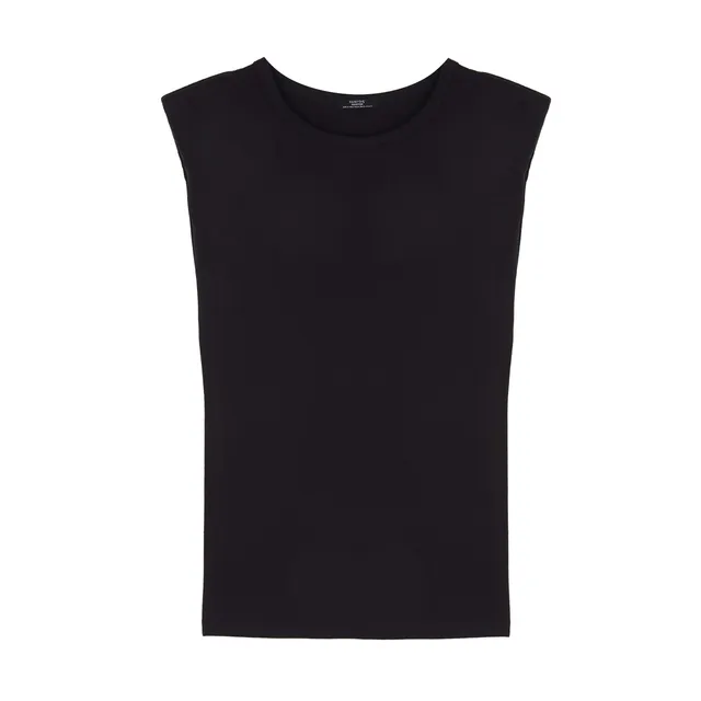 parfois-camiseta-con-hombreras-cuello-redondo-mujer-negro image 1