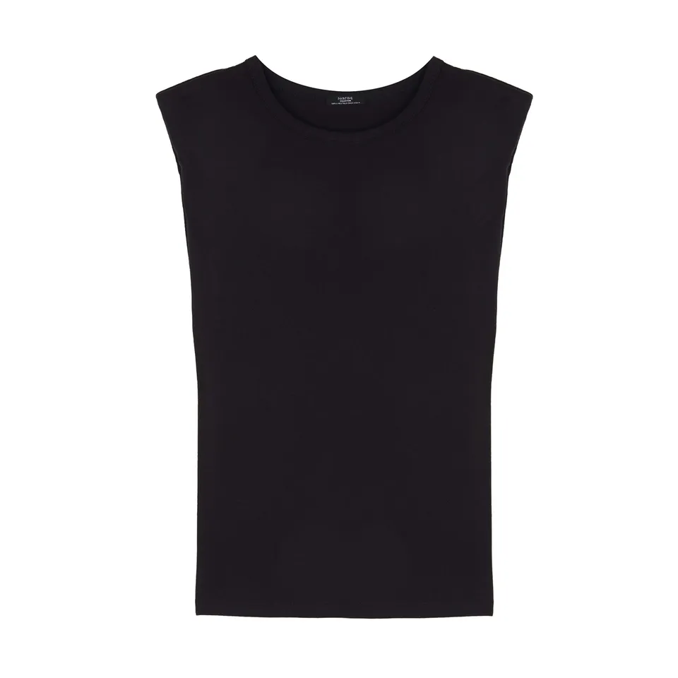 parfois-camiseta-con-hombreras-cuello-redondo-mujer-negro image 1