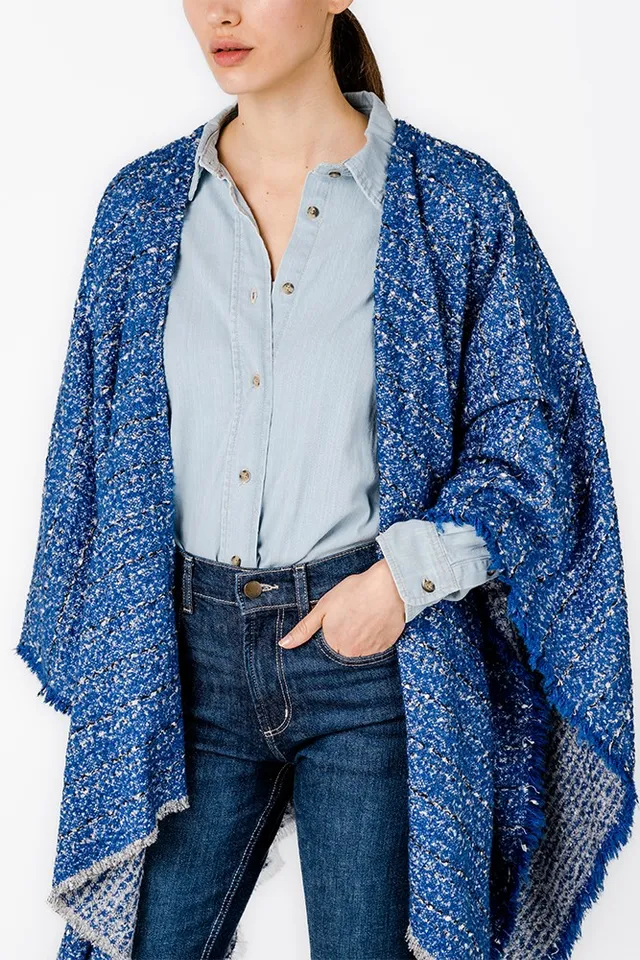 abbacino-poncho-mujer-estampado-a-rayas-azul image 1
