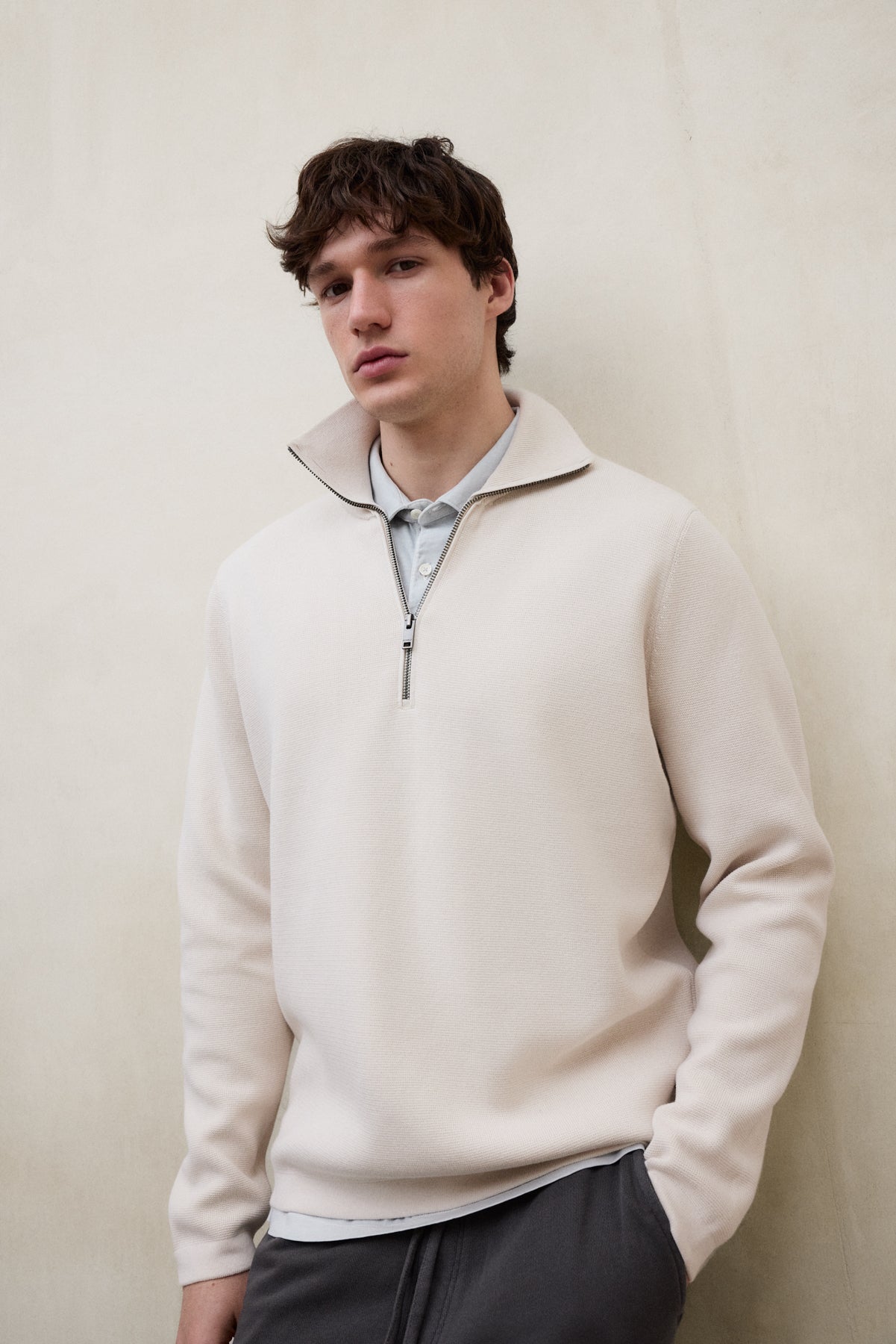 ecoalf-jersey-penti-beige-de-hombre-cuello-alto-con-cremallera-punto-de-algod-n- image 1