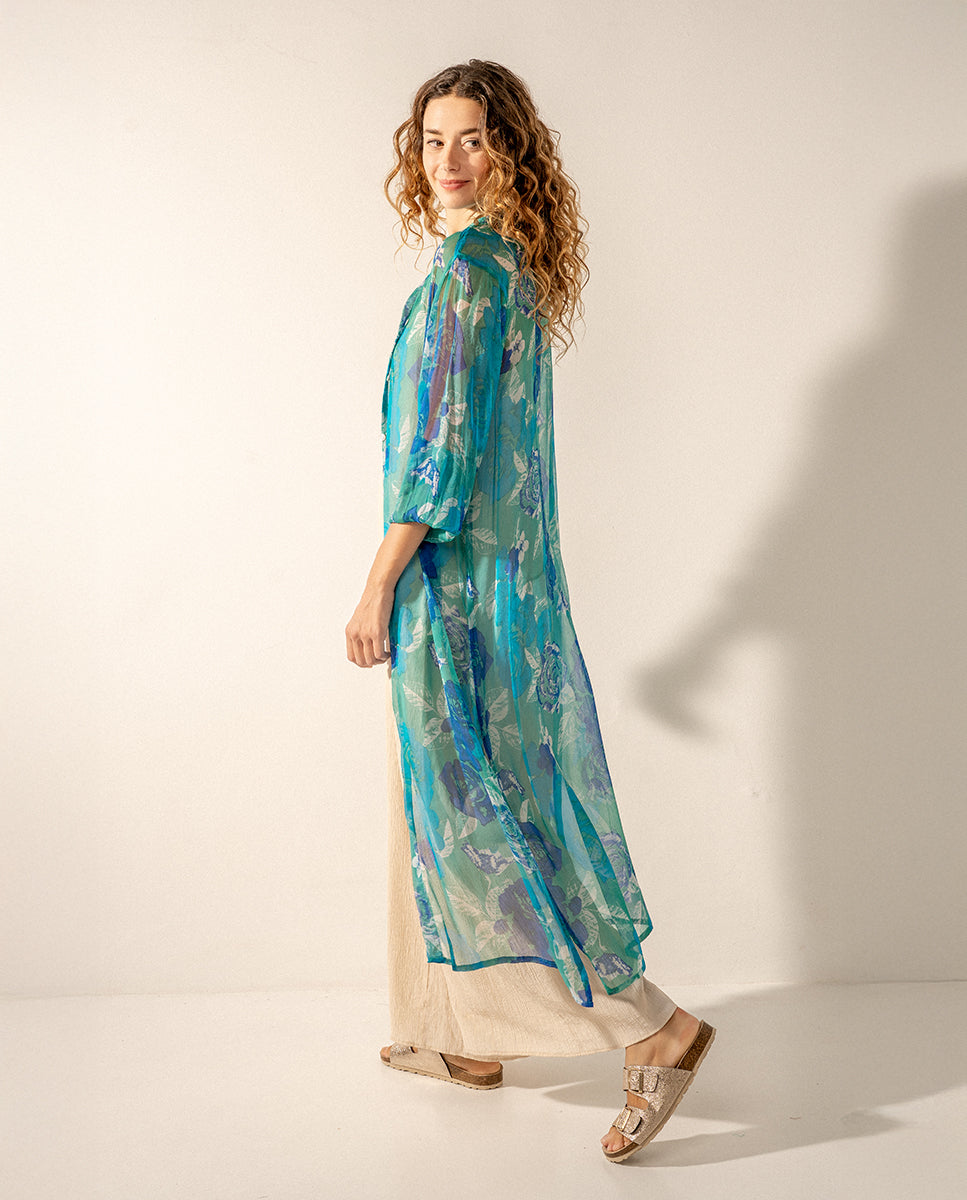 abbacino-t-nica-larga-de-viscosa-azul-estampado-floral image 2