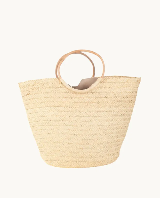 bolso-capazo-kbas-de-rafia-natural-con-asas-de-cuero-y-cierre-saco-color-natural image 1