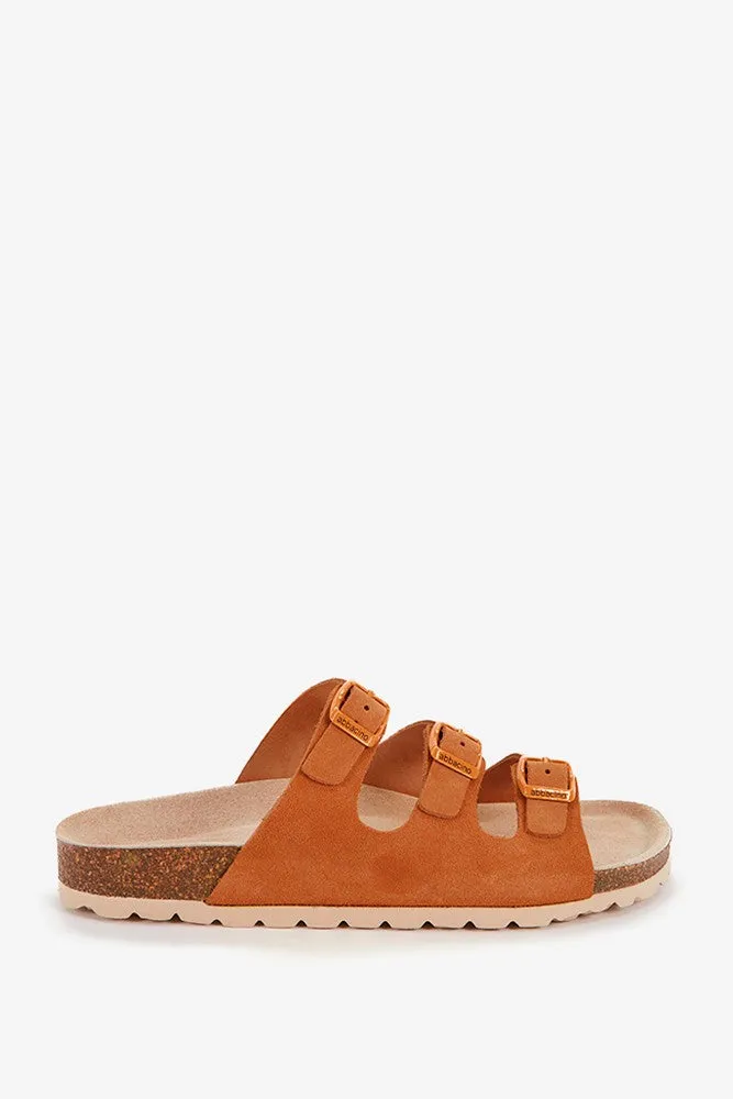 abbacino-sandalia-plana-mujer-piel-triple-hebilla-cognac image 1