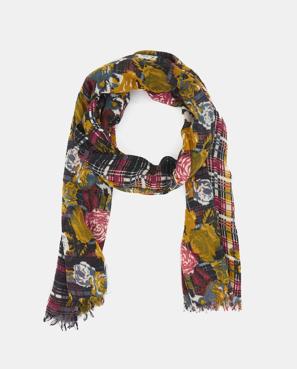 pa-uelo-de-lana-abbacino-negro-estampado-floral-y-cuadros image 2