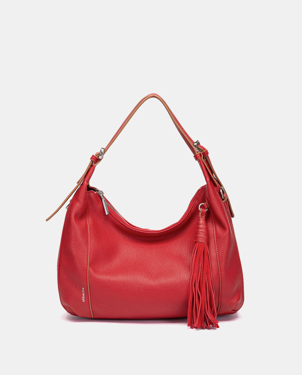 abbacino-bolso-de-hombro-rojo-en-materiales-reciclados-con-borla image 1